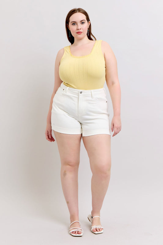 Ainsley High Rise Double Roll Cuffed Shorts in White