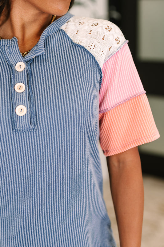 Threaded in Time Contrast Color Block Top