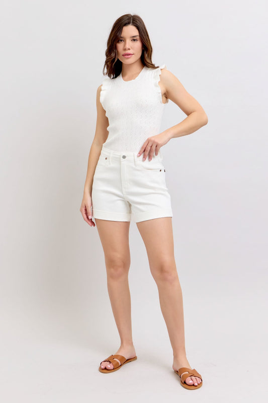 Ainsley High Rise Double Roll Cuffed Shorts in White