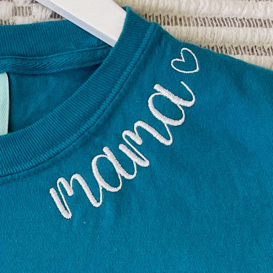 PREORDER: Mama Embroidered Collar Tee in Assorted Colors