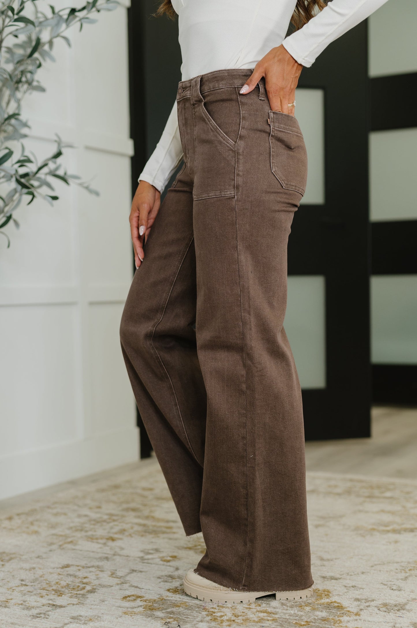 Andy High Waist Retro Wide Yarn Dyed Front Patch Pkts