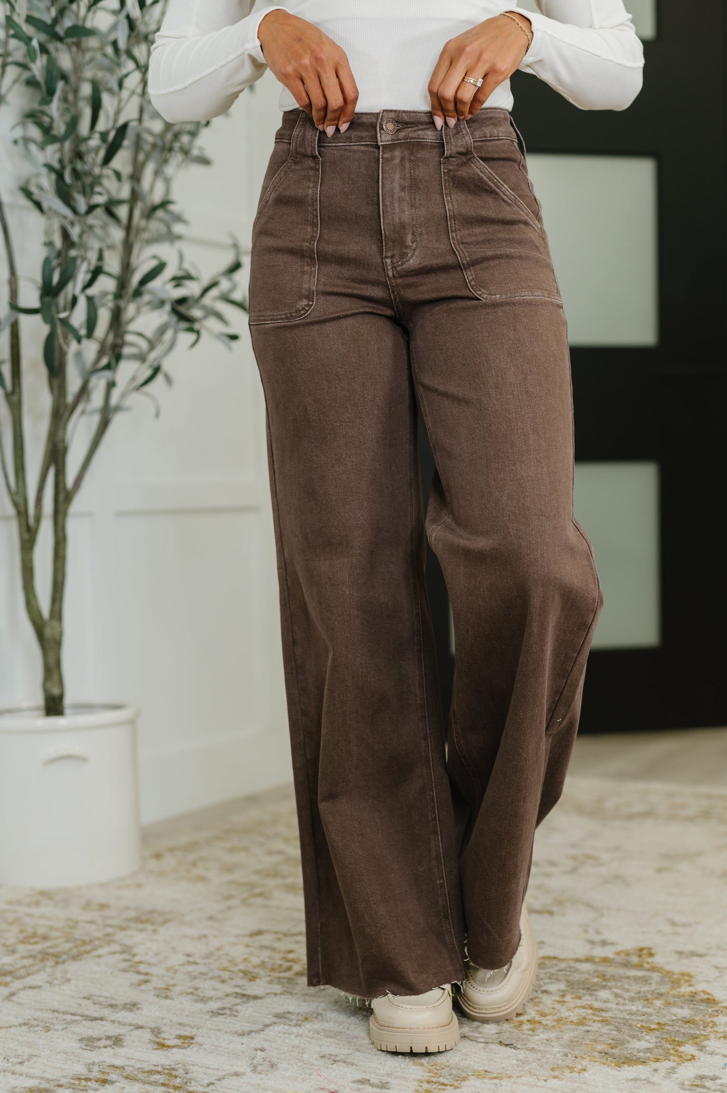 Andy High Waist Retro Wide Yarn Dyed Front Patch Pkts