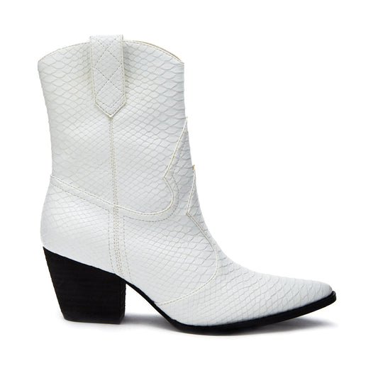 Bambi Western Boot in White Snake