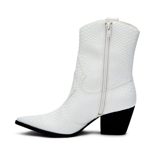 Bambi Western Boot in White Snake