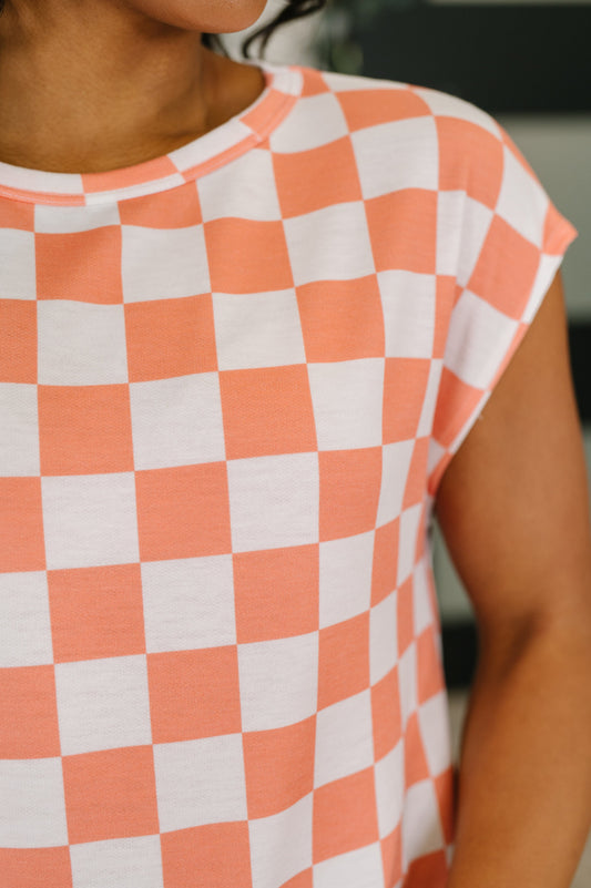 Check Hers Round Neck Top in Orange