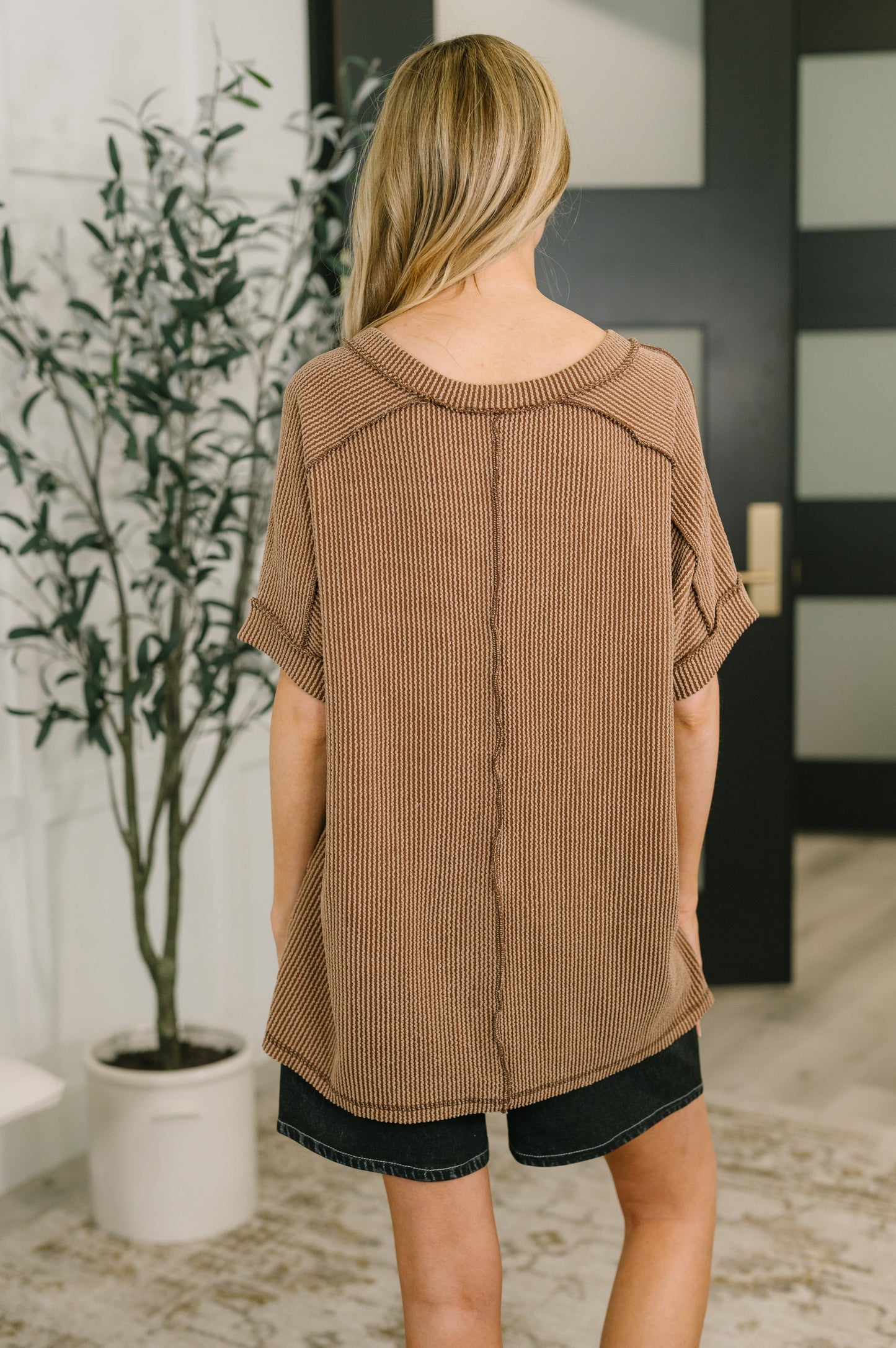 Growing Restless V-Neck Tee in Brown