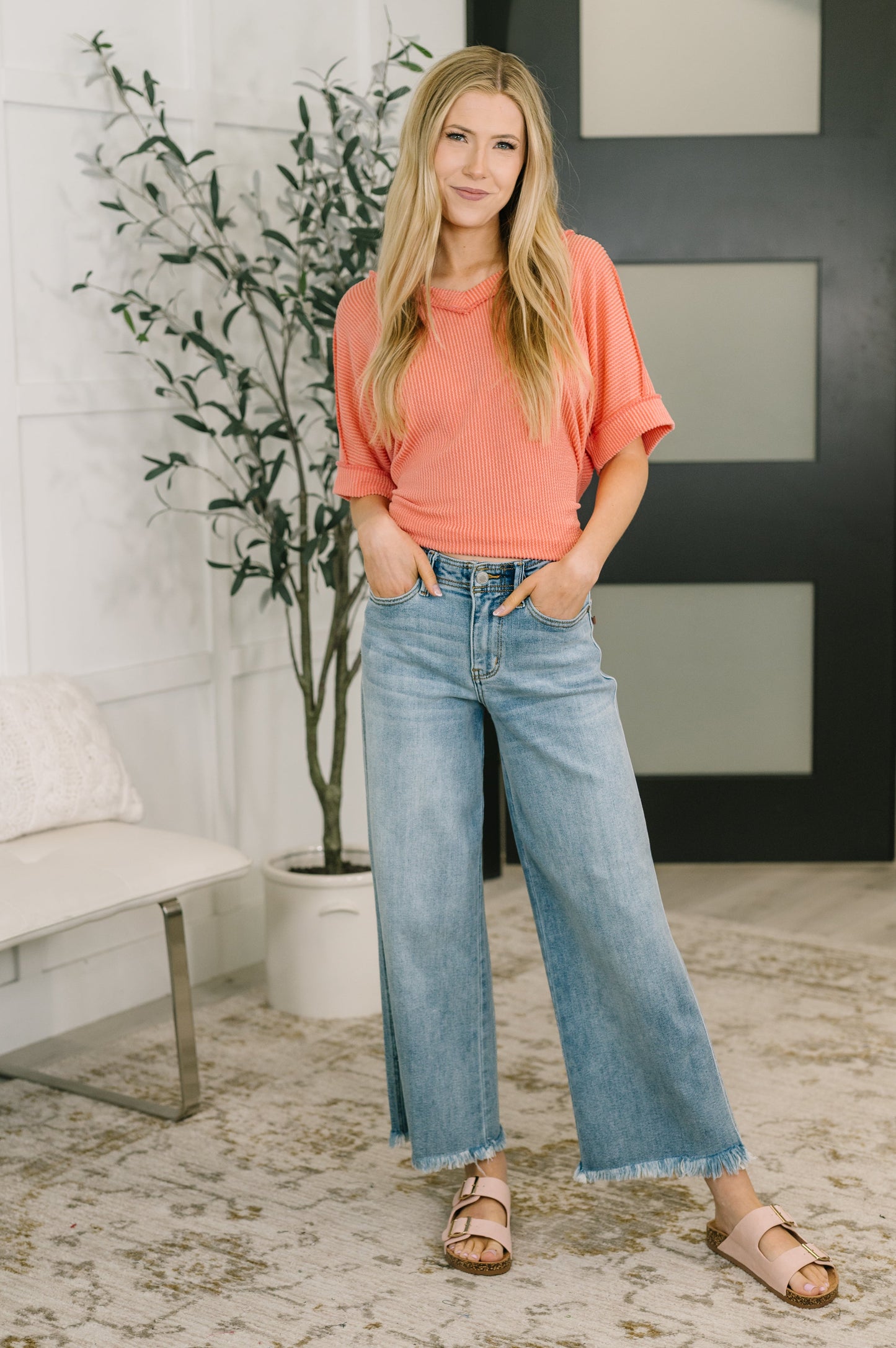 Growing Restless V-Neck Tee in Coral