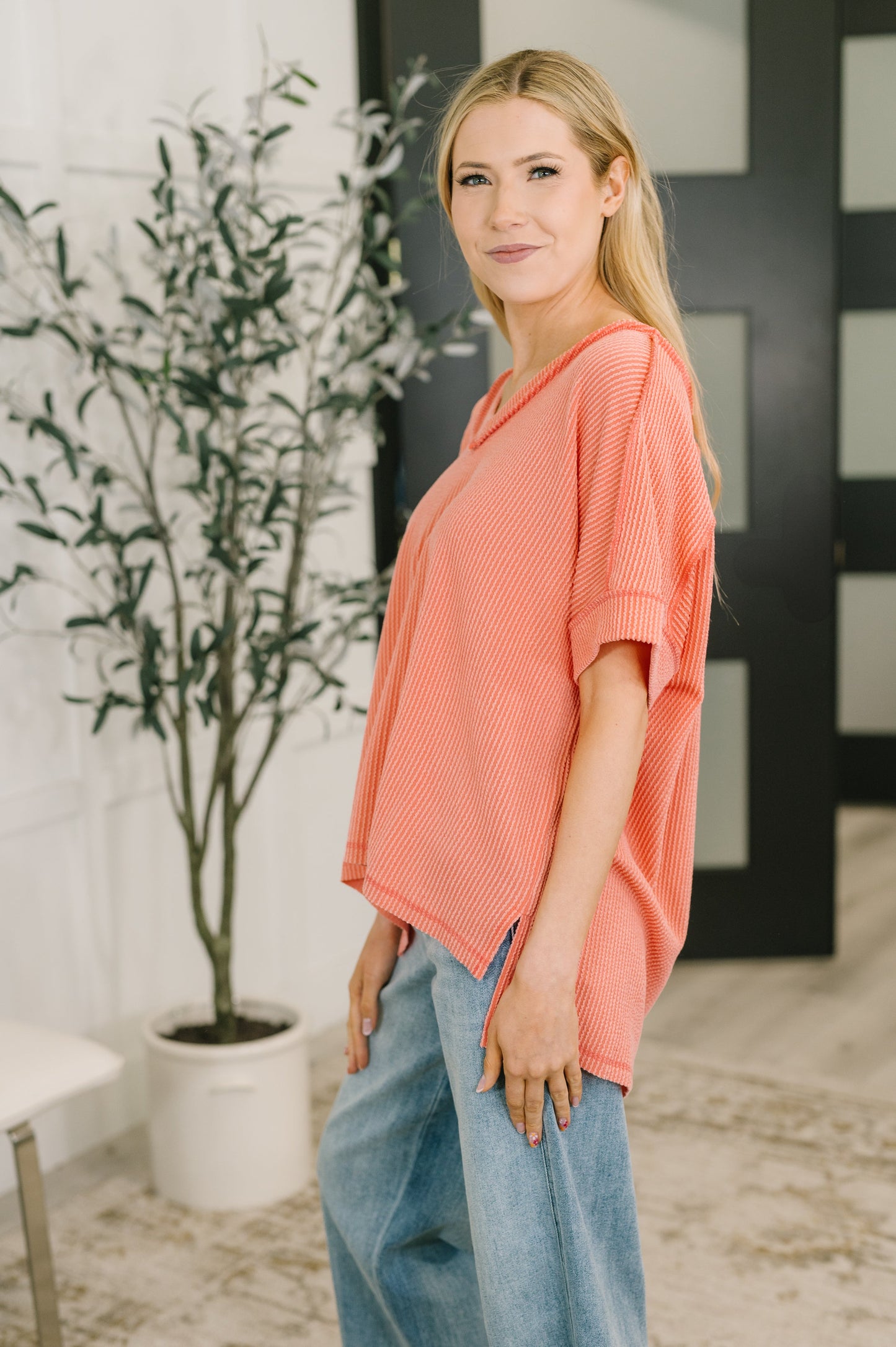 Growing Restless V-Neck Tee in Coral