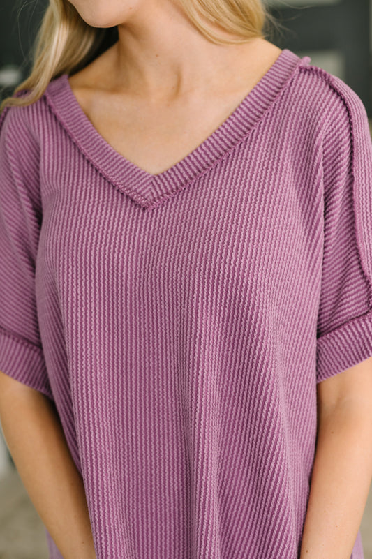 Growing Restless V-Neck Tee in Light Plum