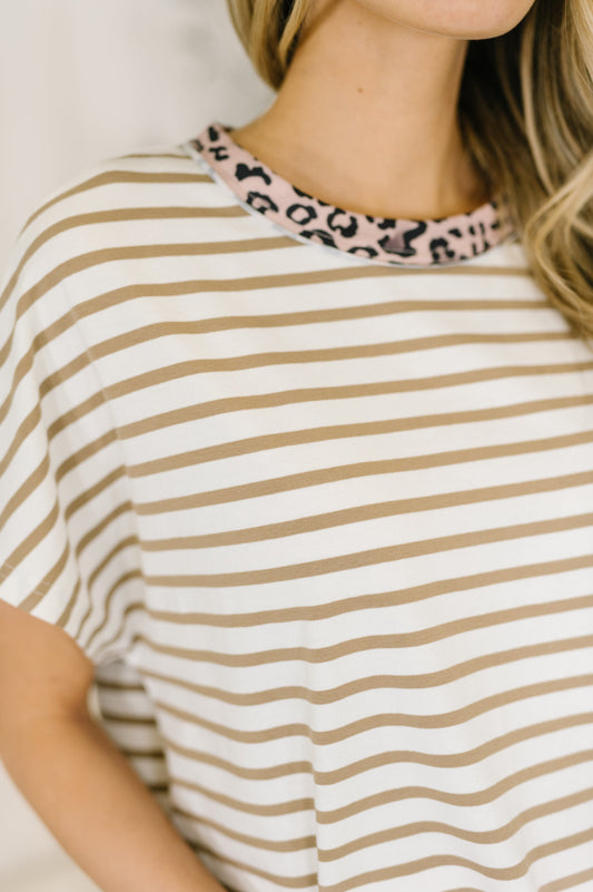 I Think I'm in Love Round Neck Loose Tee in Khaki Leopard