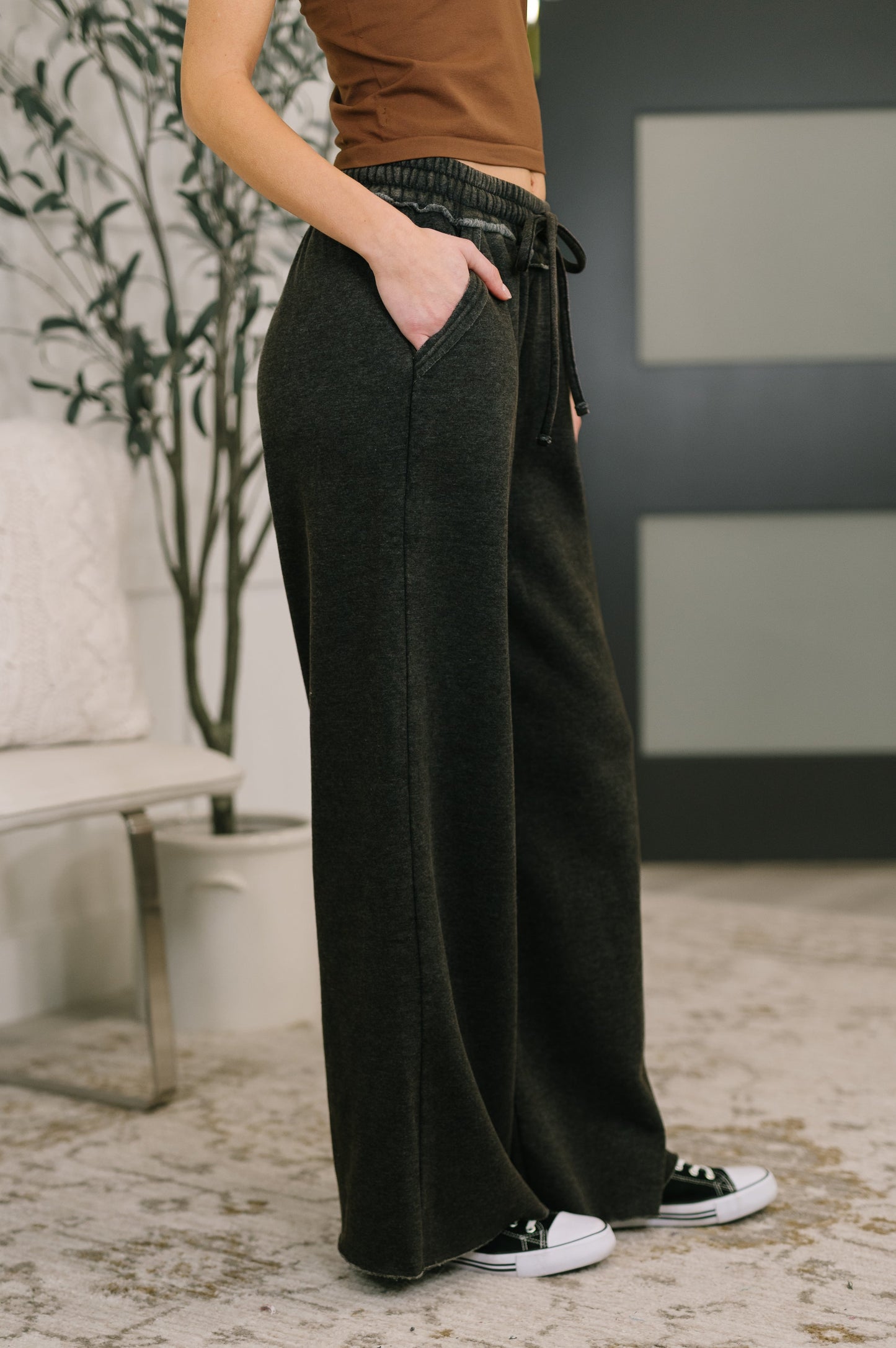 Nights Like This High Waist Palazzo Sweats in Ash Black