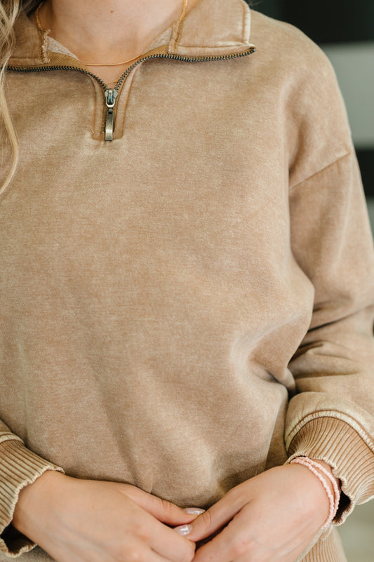 You Should Know Half Zip Pullover in Deep Camel