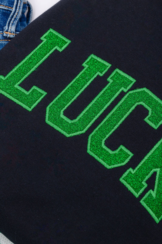 PREORDER: Embroidered Lucky Glitter Sweatshirt in Two Colors