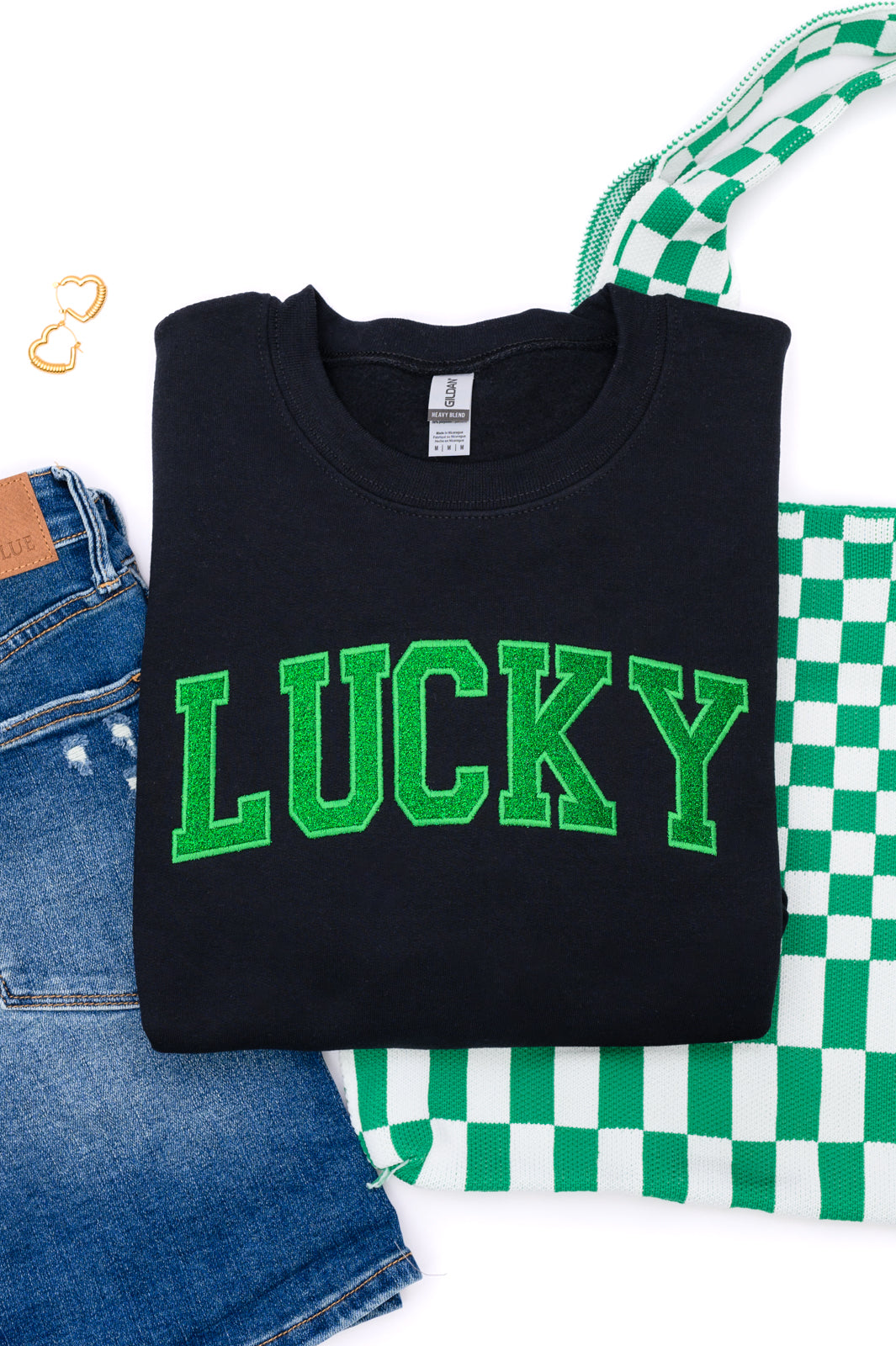 PREORDER: Embroidered Lucky Glitter Sweatshirt in Two Colors